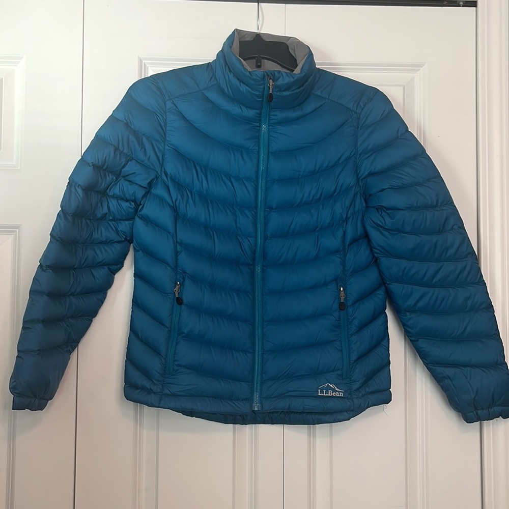 L.L. Bean Goose Down Stowaway Puffer Coat- Teal Blue- Women’s Sz Small- Downtek